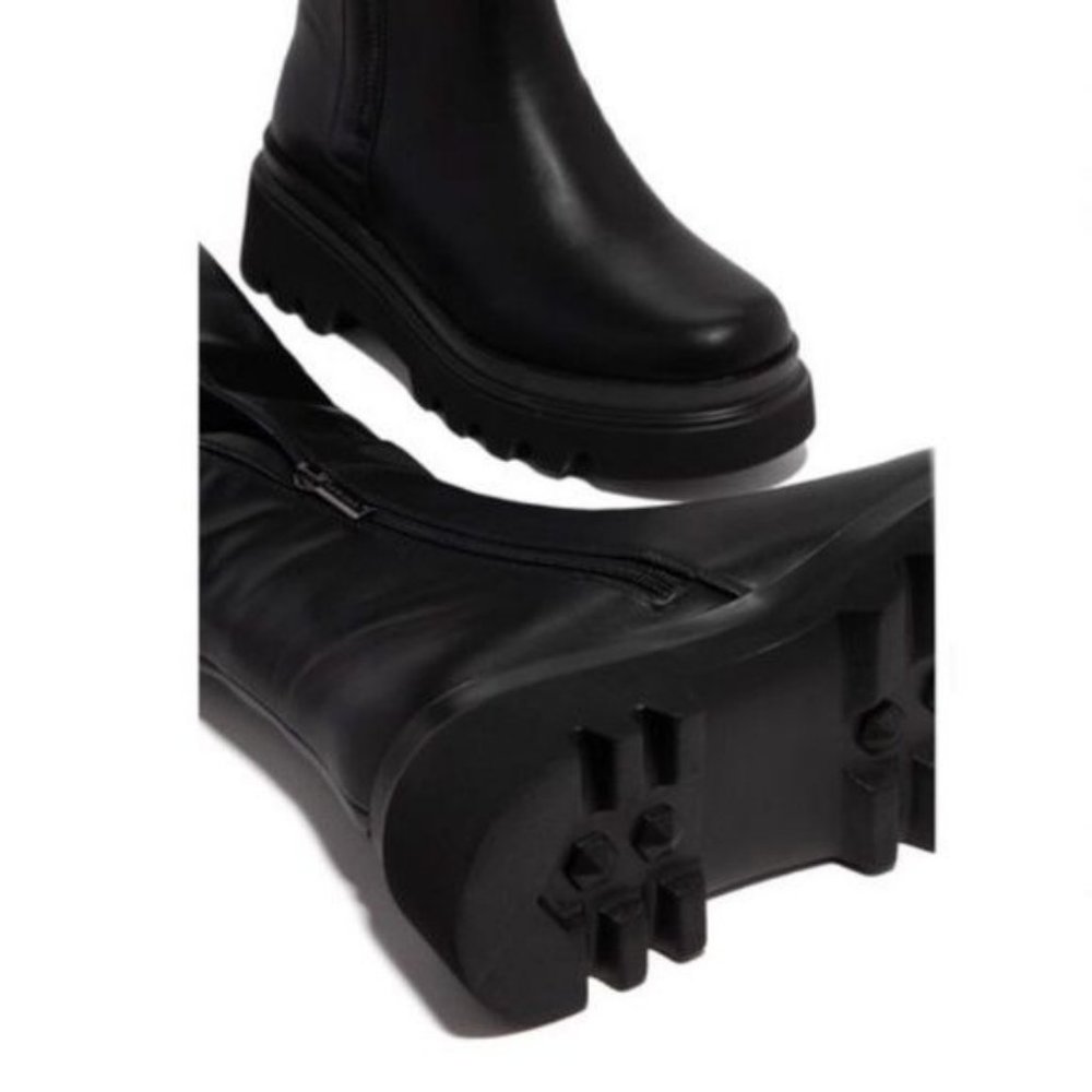 !! NEW !! Black Knee High Side Zip Combat Boots - Picture 2 of 7